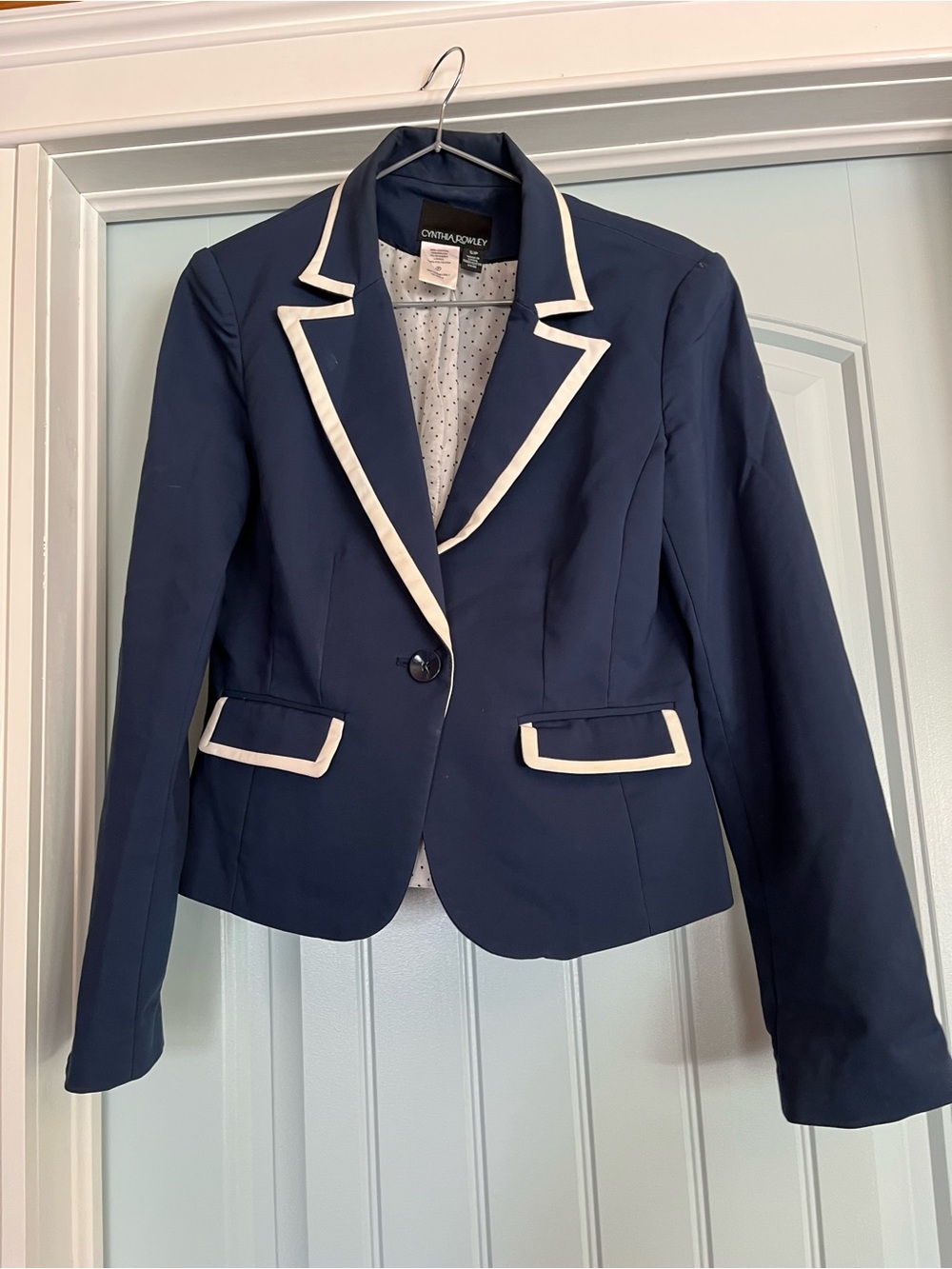 Cynthia Rowley Navy Blazer with White Trim Accents